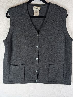CAbi Dark Charcoal Textured Knit Button-Front Vest